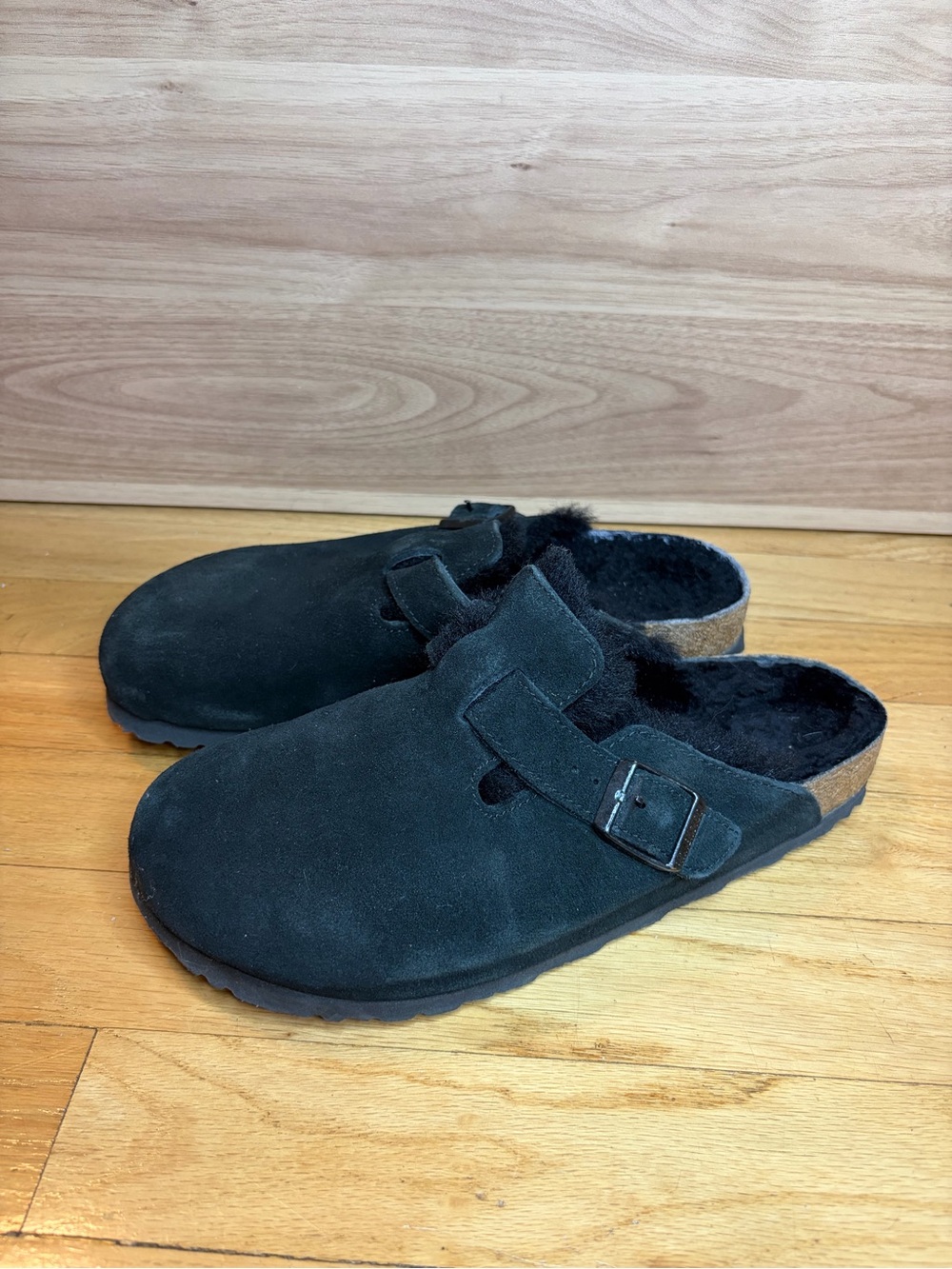 Birkenstock Boston Black Shearling Clogs - Size 40